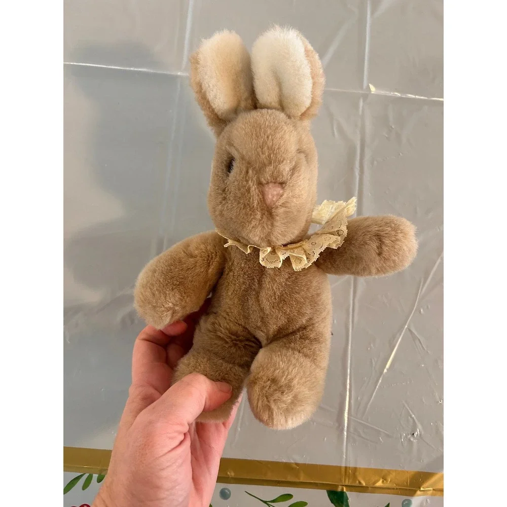 Vintage 1985 Gund Tan Bunny Rabbit Plush Lace Collar Stuffed Animal 1980s Toy